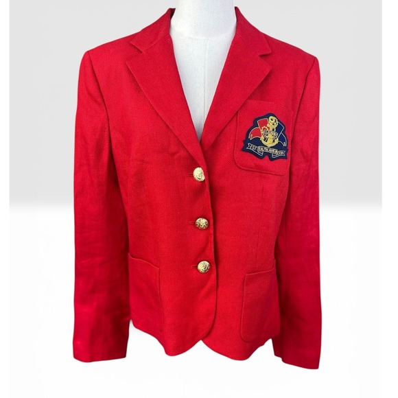 Lauren Ralph Lauren Jackets & Blazers - Lauren Ralph Lauren Blazer SZ16 Red Linen Nautical Gold Button Bullion Crest